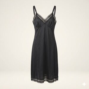 Velrose Vintage Black Nylon Full Slip Dress Lace Layering 40 Tall Lingerie Large